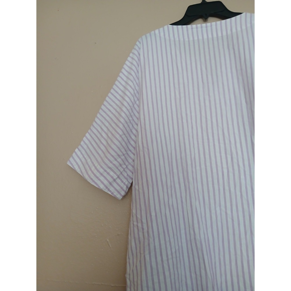 Petite Plume Nightgown Large French Ticking Cotton Sleep Caftan Pockets - Picture 11 of 14